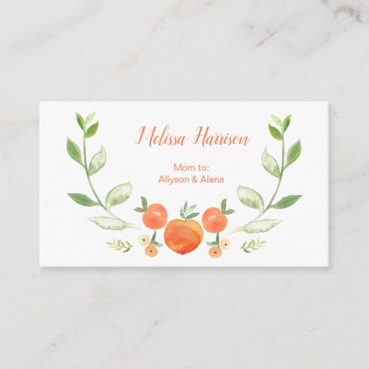 Waterverf Perziken en Greenery Mammie Calling Card Visitekaartje (Voorkant)