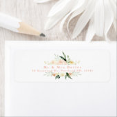 Waterverf perziken en groene florale adressetiket etiket (Insitu)