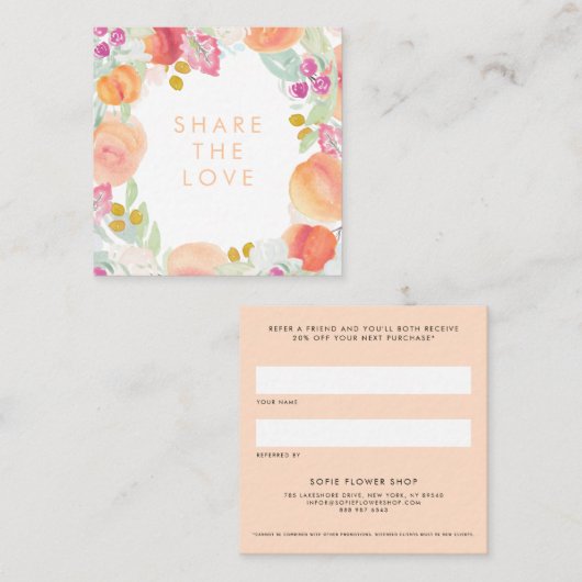 Waterverf perziken Floral Lijst Referral Kaart (Voorkant / Achterkant)