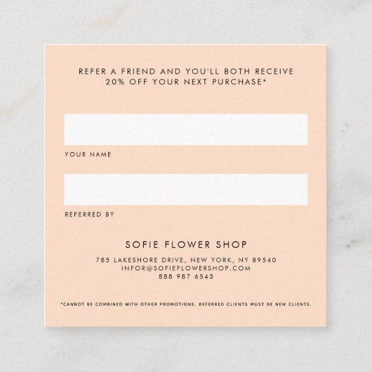 Waterverf perziken Floral Lijst Referral Kaart (Achterkant)