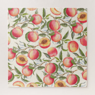 Waterverf perziken, naadloos bloemmotief. legpuzzel