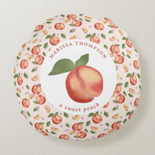 Waterverf perziken Sweet Peach Baby Girl Rond Kussen