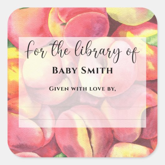 Waterverf perziken - Voor de bibliotheek van Vierkante Sticker (Voorkant)