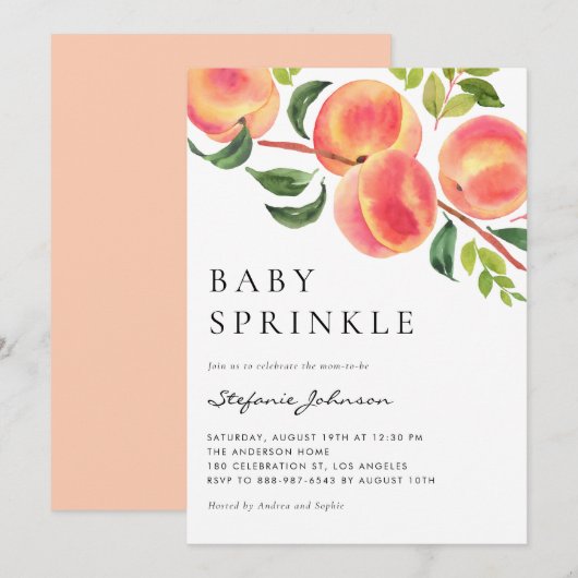 Waterverf perziken zomer Baby sprenkelen Kaart (Voorkant / Achterkant)