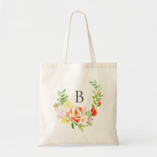 Waterverf Perzikernenvolken Wreatmonogram Canvas t Tote Bag (Voorkant)