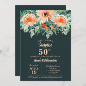 Waterverf Perzikflora op Blauwgroen uitnodiging (Voorkant / Achterkant)