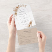 Waterverf perzikflorale envelop drievoudig bruilof all in one uitnodiging (Afscheurbaar)