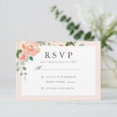 Waterverf Perzikkleurig en bloesse bruiloft RSVP Kaartje (Staand voorkant)