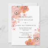 Waterverf Perzikkleurig en grijze Floral Wedding Kaart (Voorkant)