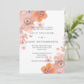 Waterverf Perzikkleurig en grijze Floral Wedding Kaart (Staand voorkant)