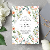 Waterverf Perzikkleurig en wit Lijst bruiloft Kaart