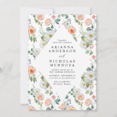 Waterverf Perzikkleurig en wit Lijst bruiloft Kaart (Voorkant)