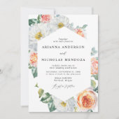 Waterverf Perzikkleurig en wit Lijst bruiloft Kaart (Voorkant)