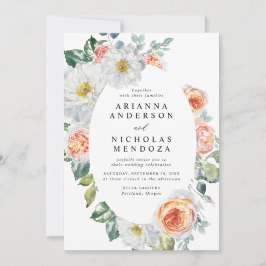 Waterverf Perzikkleurig en wit Lijst Ovaal Kaart (Voorkant)