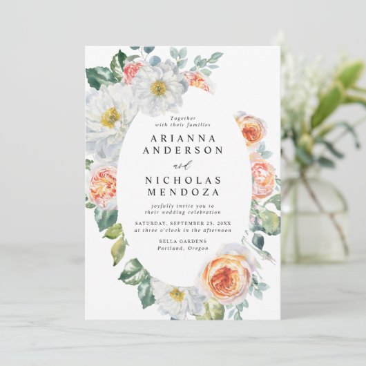 Waterverf Perzikkleurig en wit Lijst Ovaal Kaart (Staand voorkant)