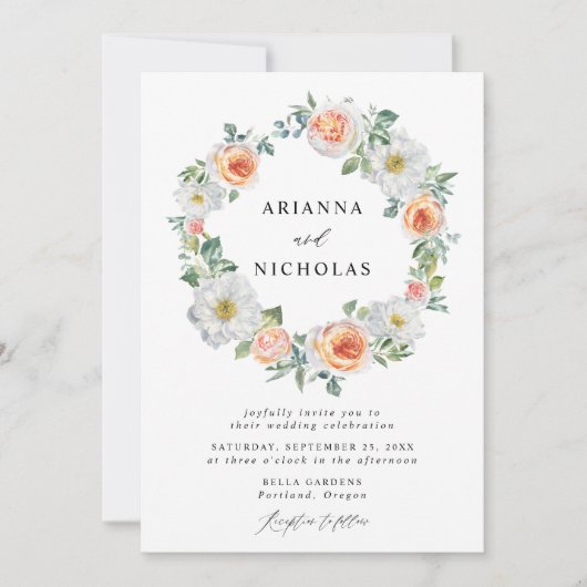 Waterverf Perzikkleurige en witte Floral Wreath We Kaart (Voorkant)