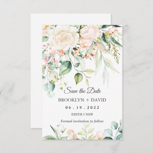 Waterverf Perzikroze bleekventilator Opslaan Datum Kaart (Voorkant / Achterkant)