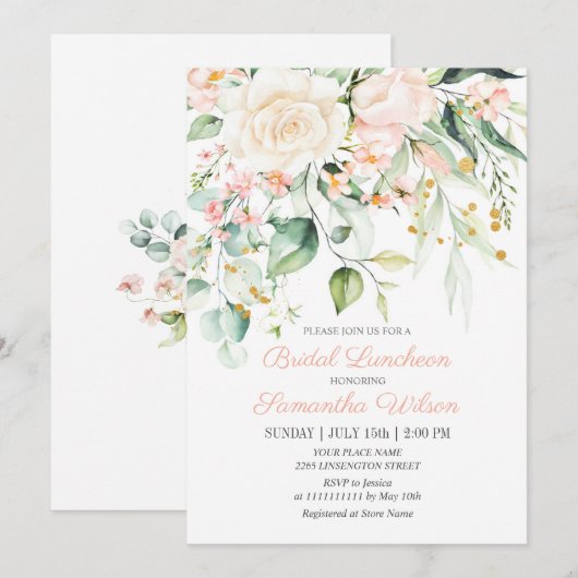 Waterverf Perzikroze Blush Flower Vrijgezellenfees Kaart (Voorkant / Achterkant)