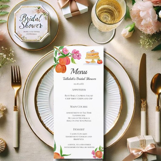 Waterverf Perziktaart Met Bloesems Bruidsmenu Menu