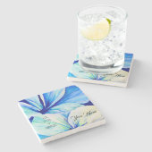 Waterverf Perzisch blauw ventilatorpatroon Stenen Onderzetter (Zijkant)