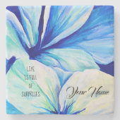 Waterverf Perzisch blauw ventilatorpatroon Stenen Onderzetter (Voorkant)