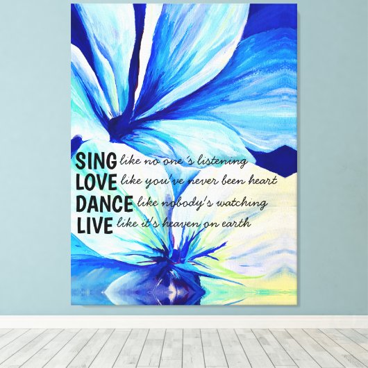 Waterverf Perzisch Blauwe Lelies Petalen Patroon k Canvas Afdruk (Insitu (Houten vloer))