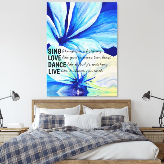 Waterverf Perzisch Blauwe Lelies Petalen Patroon k Canvas Afdruk (Insitu (Slaapkamer))
