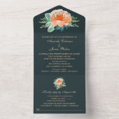 Waterverf Perzische Blauwgroen bruiloft All In One Uitnodiging (Binnen)