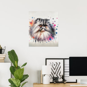 Waterverf Perzische kat kleurrijk portret Poster