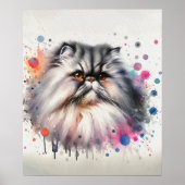 Waterverf Perzische kat kleurrijk portret Poster (Voorkant)
