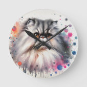 Waterverf Perzische kat kleurrijk portret Ronde Klok (Voorkant)