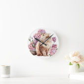 WATERVERF PERZISCHE KAT MET ROZE BLOEMEN RONDE KLOK (Huis)
