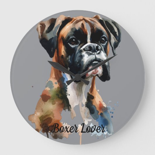 Waterverf Pet Boxer Personaliseer wandklok (Voorkant)