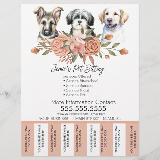 Waterverf Pet Business Dog Tear Off Strips Flyer (Voorkant)