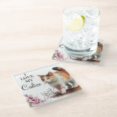 Waterverf Pet Calico Cat met Spring Flowers Glazen Onderzetter (Schuin)