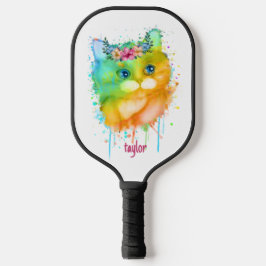 Waterverf Pet Cat met bloemetjes Pickleball Paddle