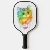 Waterverf Pet Cat met bloemetjes Pickleball Paddle (Achterkant)