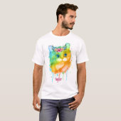 Waterverf Pet Cat met bloemetjes T-shirt (Voorkant volledig)