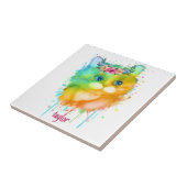 Waterverf Pet Cat met bloemetjes Tegeltje (Zijkant)