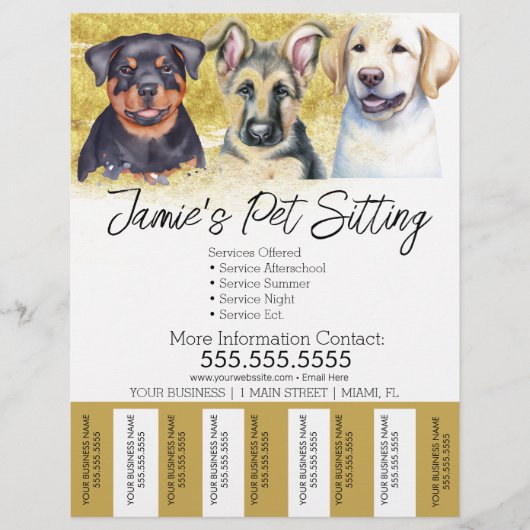 Waterverf Pet Dog Business Tear Off Strier Flyer (Voorkant)