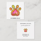 Waterverf Pet Dog Paw Heart Sjabloon  Vierkante Visitekaartje (Voorkant / Achterkant)