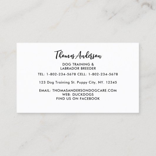 Waterverf Pet Dog Trainer Labrador Retriever Visitekaartje (Achterkant)