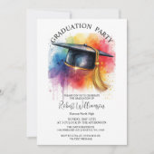 Waterverf pet Graduation Party Invitation Kaart (Voorkant)