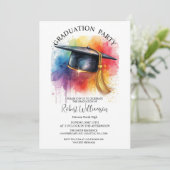 Waterverf pet Graduation Party Invitation Kaart (Staand voorkant)