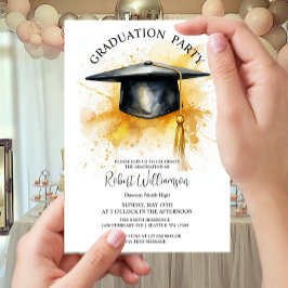 Waterverf pet Graduation Party Invitation Kaart