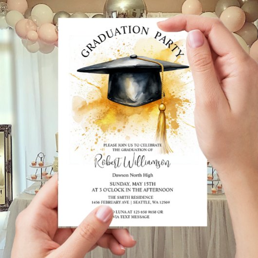 Waterverf pet Graduation Party Invitation Kaart