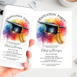 Waterverf pet Graduation Party Invitation Kaart