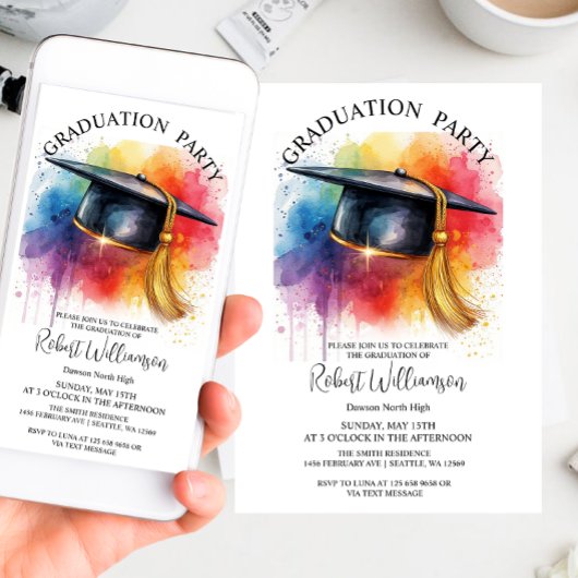 Waterverf pet Graduation Party Invitation Kaart