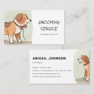 Waterverf Pet Grooming met Corgi Visitekaartje
