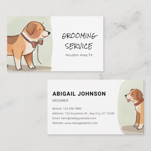 Waterverf Pet Grooming met Corgi Visitekaartje (Voorkant / Achterkant)